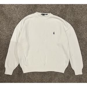 Vintage Nautica Men’s Sweater White Knit Crewneck Pullover Sailboat 90s Size L